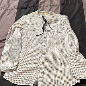 Polka Dot Tie-Neck Blouse - Cream with Black Dots